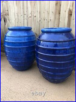 Large Terracotta olive jar Glazed ceramic ribbed pot Beehive pot