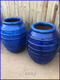 Large Terracotta olive jar Glazed ceramic ribbed pot Beehive pot