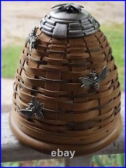 Longaberger 2010 Collectors Club Beehive Basket with base & 3 Pewter Bee Tie Ons