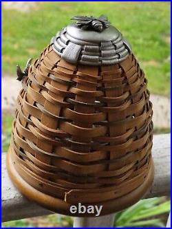 Longaberger 2010 Collectors Club Beehive Basket with base & 3 Pewter Bee Tie Ons