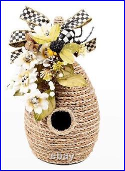 Mackenzie Childs Queen Bee Skep Beehive Floral Courtly Check New Free Shipping