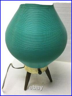 Mid Century Modern Beehive Table Lamp Tripod Legs Atomic Turquoise