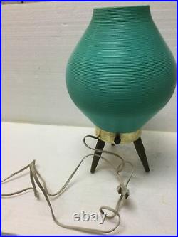 Mid Century Modern Beehive Table Lamp Tripod Legs Atomic Turquoise