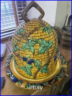 Minton style Beehive Majolica Cheese Dish. Perfect Condition. Large 13 tall