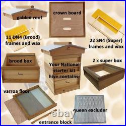 National Beehive Cedar Gabled Roof starter kit with 2 Super 1 Brood with Frames
