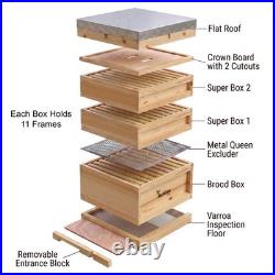 National Pine Beehive Starter Kit Flat Roof Brood & Super Boxes Frames Wax Hive