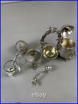 Novelty Victorian Silverplate Beehive Honey Jam Pot Condiment Set