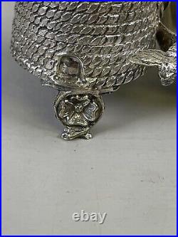 Novelty Victorian Silverplate Beehive Honey Jam Pot Condiment Set