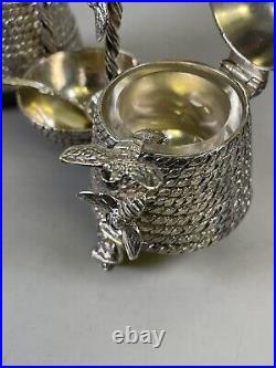 Novelty Victorian Silverplate Beehive Honey Jam Pot Condiment Set