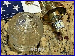 OLD PERKO RETRACTING! BRASS BEEHIVE STERN LIGHT WithFLAG & DECK MOUNT LED REWIRED