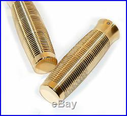 Old School Solid Brass Beehive 1 Ribbed Grips 1973-2012 Harley Bobber Chopper
