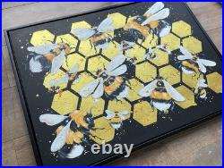 Original Bee Hive Framed Painting On Canvas 63x83cm Wall Art
