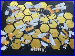 Original Bee Hive Framed Painting On Canvas 63x83cm Wall Art