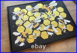 Original Bee Hive Framed Painting On Canvas 63x83cm Wall Art