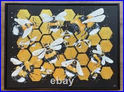 Original Bee Hive Framed Painting On Canvas 63x83cm Wall Art