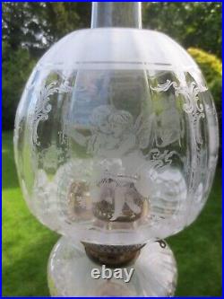 Original Victorian Antique Beehive Acid Etched Duplex Oil Lamp Shade
