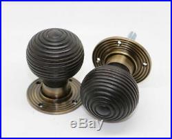 PACK OF SIX SETS Brass wood ebonised antique effect beehive door knob sets