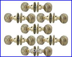 Pack of 7 Solid Unlacquered Brass Beehive Style Door Knob Pair New Knobs Set