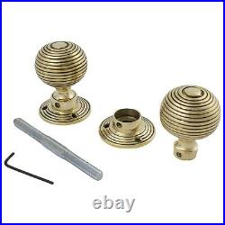 Pack of 9 Solid Unlacquered Brass Beehive Style Door Knob Pair New Knobs Set