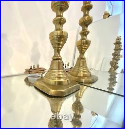 Pair Elegant Brass Victorian Beehive & Diamond Table Lamps