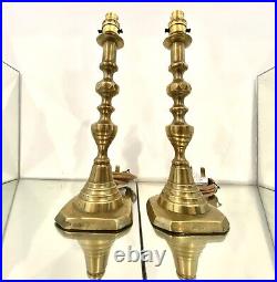 Pair Elegant Brass Victorian Beehive & Diamond Table Lamps