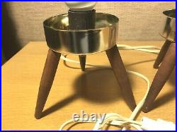 Pair Mid Century Modern Atomic Plastic Beehive Tripod Table Lamp 1960s MCM