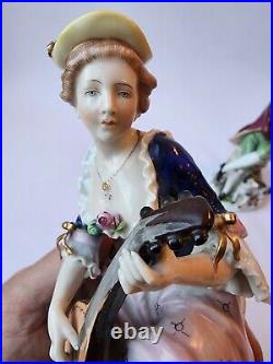 Pair Royal Vienna Beehive Mark Figural Groups, 7.5 Musicians with Dog & Sheep