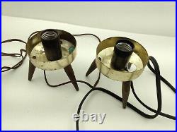 Pair Vintage Mid-Century Atomic Teak Leg Tripod Lamp Base Bernard for Beehive