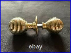 Pair of Reclaimed Antique Brass Victorian Beehive Door Knobs Handles (BTS277)
