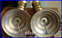 Pair vintage brass table lamps beehive candlestick style 23
