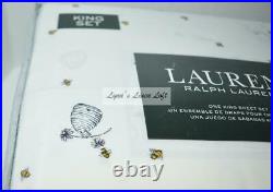 RALPH LAUREN Bee Hive Honey Bees 4PC KING SHEET SET NEW COTTON White Black