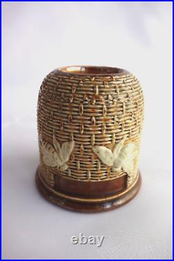 RARE Antique Doulton Lambeth Pottery Bee Hive Match Holder & Striker