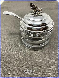 R Blackinton & Co Sterling Silver Beehive Honey Pot Figural Bee Jar with Spoon