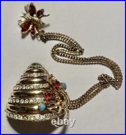 Rare Corocraft Pave Multicolour Stones Bee Hive & Bee Pins