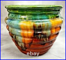Rare MCCOY Pottery Beehive Ribbed Blended MAJOLICA Glaze Drip JARDINIERE PLANTER