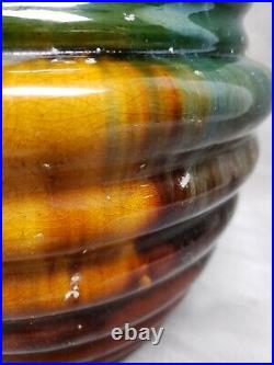Rare MCCOY Pottery Beehive Ribbed Blended MAJOLICA Glaze Drip JARDINIERE PLANTER
