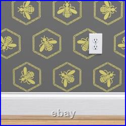 Removable Water-Activated Wallpaper Bee Hive Hives Yellow Modern Nursery Bumble