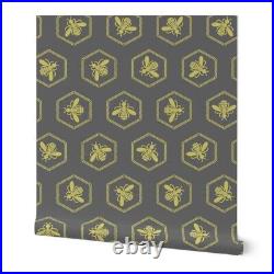 Removable Water-Activated Wallpaper Bee Hive Hives Yellow Modern Nursery Bumble