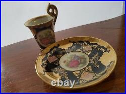 Royal Vienna Cup BEEHIVE MARK porcelain tea coffee Black saucer hand painted