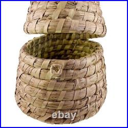 Rustic Bee Skep Basket Beehive Coiled Straw Palm Lidded Decor Large 16 x 13