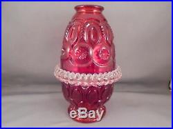 Scarce Fenton L G Wright Ruby Red Moon & Stars Fairy Lamp Bee Hive Style 4-Pc