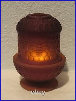 Scarlet Red Satin Beehive Honeycomb Mini Glass Fairy Lamp GLOWS Under UV 3 Read