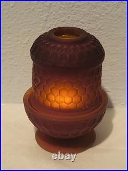 Scarlet Red Satin Beehive Honeycomb Mini Glass Fairy Lamp GLOWS Under UV 3 Read