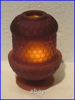 Scarlet Red Satin Beehive Honeycomb Mini Glass Fairy Lamp GLOWS Under UV 3 Read