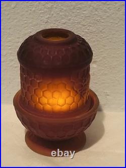 Scarlet Red Satin Beehive Honeycomb Mini Glass Fairy Lamp GLOWS Under UV 3 Read