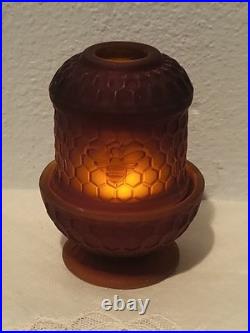 Scarlet Red Satin Beehive Honeycomb Mini Glass Fairy Lamp GLOWS Under UV 3 Read