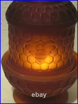Scarlet Red Satin Beehive Honeycomb Mini Glass Fairy Lamp GLOWS Under UV 3 Read