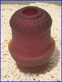 Scarlet Red Satin Beehive Honeycomb Mini Glass Fairy Lamp GLOWS Under UV 3 Read