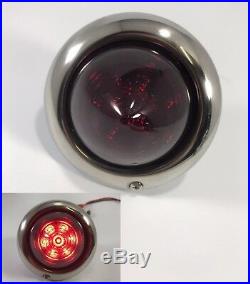 Set 4 Glass Beehive Universal Round LED Tail Light Stainless Bezel Baby Bullet
