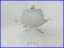 Silver & Glass Beehive Honey Bee Jar Honey Pot